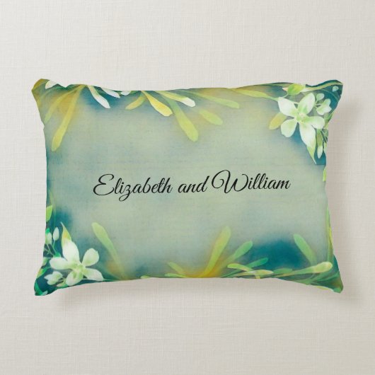 緑の灰色の熱帯植物のカスタマイズ可能な文字 アクセントクッション (正面)