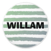 緑の灰色の白い水色のストライプ セラミックノブ (正面)