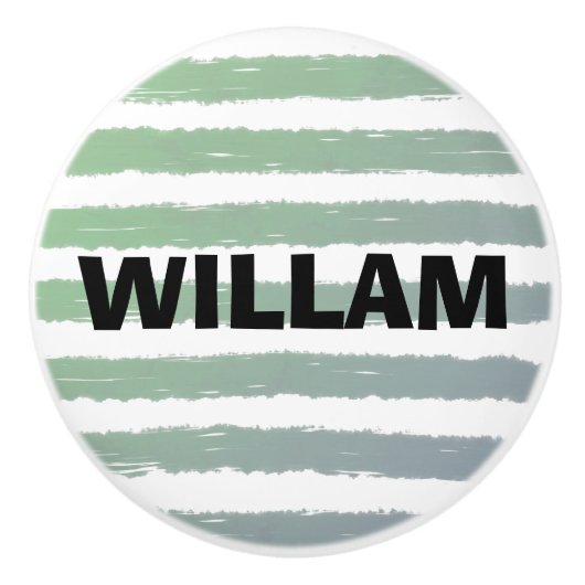 緑の灰色の白い水色のストライプ セラミックノブ (正面)