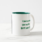 緑の炎、私は私の茶… Hのような私の人を…好みます ツートーンマグカップ (正面右)