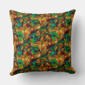 緑の点と燃えた黄色の非常に素朴な岩 クッション (裏面)