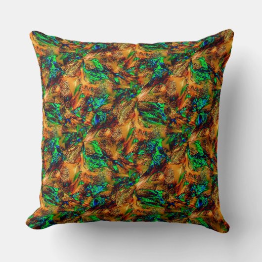 緑の点と燃えた黄色の非常に素朴な岩 クッション (正面)