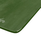 緑の無地の背景の白いスクリプト カッティングボード (角)