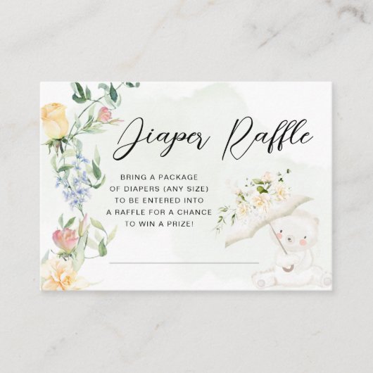 緑の熊のフローラ男女兼用おむつラッフル エンクロージャーカード (正面)