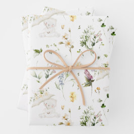 緑の熊のフローラ男女兼用の赤ちゃんシャワー ラッピングペーパーシート