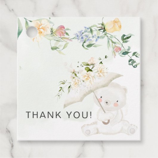 緑の熊の黄色男女兼用い赤ちゃんシャワー フェイバータグ (正面)