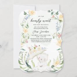 緑の熊の黄色男女兼用い赤ちゃんシャワー 招待状