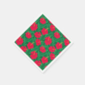 緑の熱帯の花に赤いハイビスカスの離れ花 スタンダードカクテルナプキン (角)