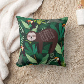緑の熱帯イラストレーション柄のかわいいナマケモノ クッション (ブランケット)