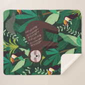 緑の熱帯イラストレーション柄のかわいいナマケモノ シェルパブランケット (正面(横))