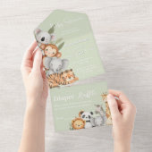 緑の熱帯ジャングルサファリベイビーシャワー動物 オールインワン招待状 (貼ってはがせる)