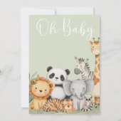 緑の熱帯ジャングルサファリベイビーシャワー動物 招待状 (裏面)