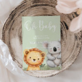 緑の熱帯ジャングルサファリベイビーシャワー動物 招待状