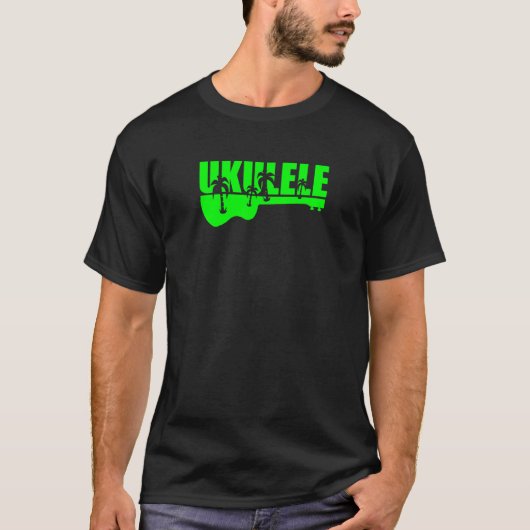 緑の熱帯ハワイのukeのウクレレのデザイン tシャツ (正面)