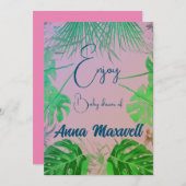 緑の熱帯パームベビーシャワーの背モダン景 シーズンカード (正面/裏面)