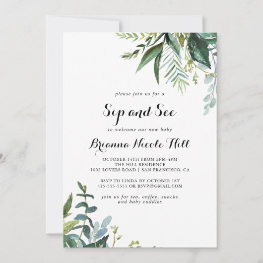 緑の熱帯モダン書道の口と見る 招待状 (正面)