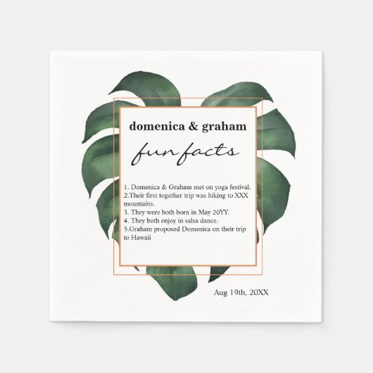 緑の熱帯モンステラ結婚リーフのおもしろい事実 スタンダードカクテルナプキン (正面)