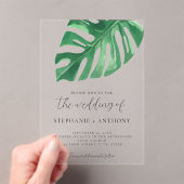 緑の熱帯モンステ葉ラの夏結婚の夏 アクリル招待状 (インサイチュ (ポータブル))