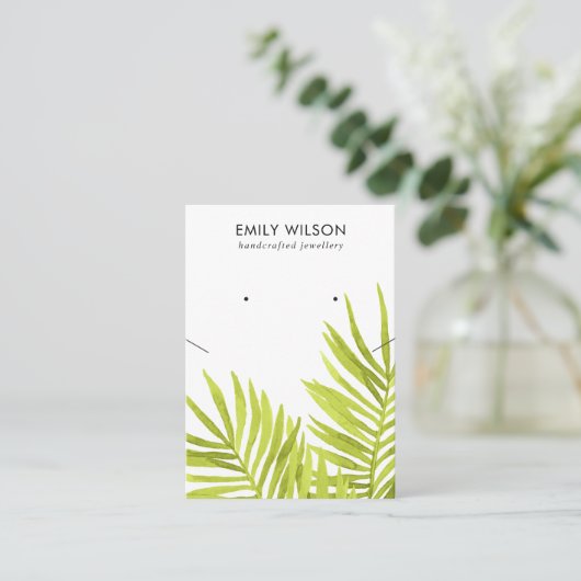 緑の熱帯ヤシ動物ネックレスイヤリングディスプレイ  名刺 (スタンド正面)
