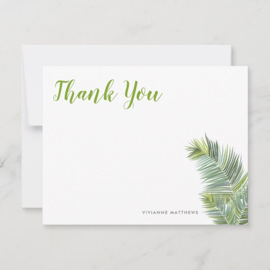 緑の熱帯ヤシ葉 サンキューカード (正面)