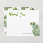 緑の熱帯ヤシ葉 サンキューカード (正面/裏面)