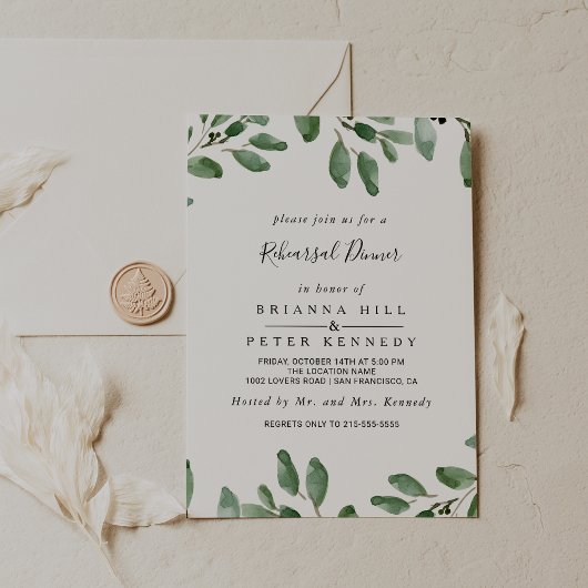緑の熱帯ユーカリのリハーサルディナー 招待状