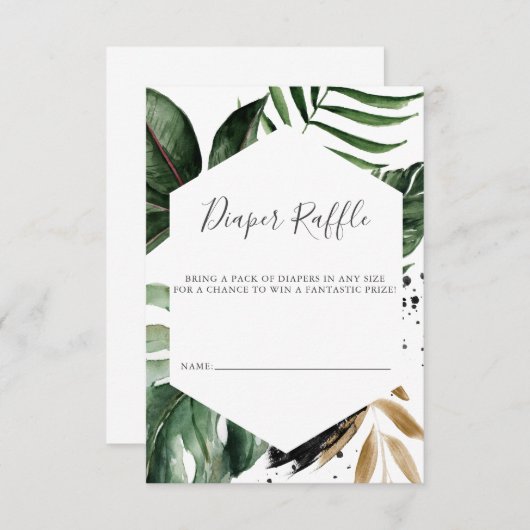 緑の熱帯幾何学的おむつラッフル エンクロージャーカード (正面/裏面)