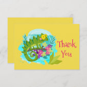 緑の熱帯性トカゲ花ありがとう サンキューカード (正面/裏面)
