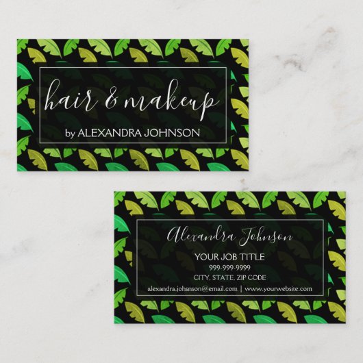 緑の熱帯性ヤシの木の葉のパターン 名刺 (正面/裏面)