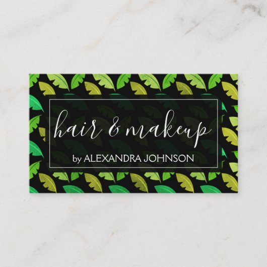 緑の熱帯性ヤシの木の葉のパターン 名刺 (正面)