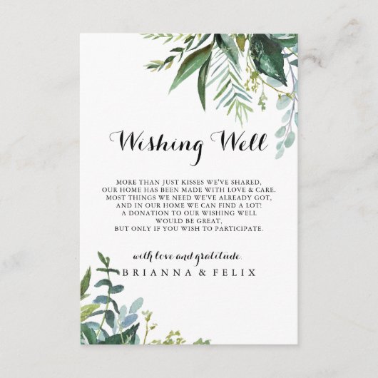 緑の熱帯書道結婚の願い井戸 エンクロージャーカード (正面)
