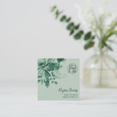 緑の熱帯水色のヘアメイクアップロゴ スクエア名刺 (スタンド正面)
