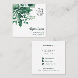 緑の熱帯水色のヘアメイクアップロゴ スクエア名刺