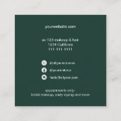 緑の熱帯水色のヘアメイクアップロゴ スクエア名刺 (裏面)