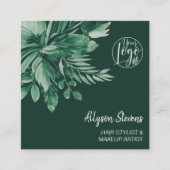 緑の熱帯水色のヘアメイクアップロゴ スクエア名刺 (正面)