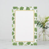 緑の熱帯葉のパターフェイクン(金ゴールド枠) 便箋 (スタンド正面)