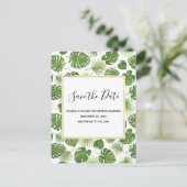 緑の熱帯葉のパターンのクラス日付を保存 インビテーションポストカード (スタンド正面)