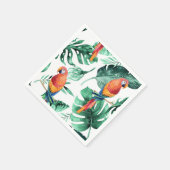 緑の熱帯葉のパーティーと鳥 スタンダードカクテルナプキン (角)