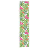 緑の熱帯葉の花ピンクのオレンジ ショートテーブルランナー (正面)