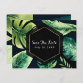 緑の熱帯葉の黒エレガントい日付を保存 案内ポストカード (正面/裏面)