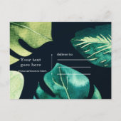 緑の熱帯葉の黒エレガントい日付を保存 案内ポストカード (裏面)