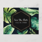 緑の熱帯葉の黒エレガントい日付を保存 案内ポストカード (正面)