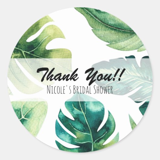 緑の熱帯葉国の白のエレガントな結婚式の好意 ラウンドシール (正面)
