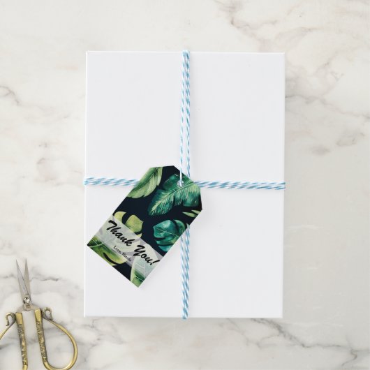 緑の熱帯葉国産ブラックエレガントな結婚祝い ギフトタグ (より糸付き)