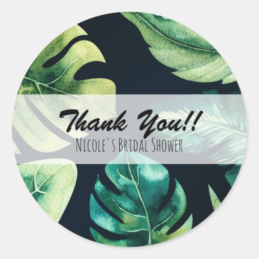緑の熱帯葉国産ブラックエレガントな結婚祝い ラウンドシール (正面)