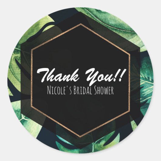 緑の熱帯葉国産ブラックエレガントな結婚祝い ラウンドシール (正面)