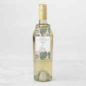 緑の熱帯葉水玉模様のピンク結婚ズ ボトルネックタグ (ボトル)