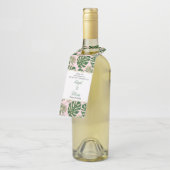 緑の熱帯葉水玉模様のピンク結婚ズ ボトルネックタグ (アングル)