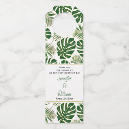 緑の熱帯葉水玉模様の結婚 ボトルネックタグ