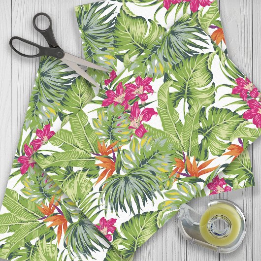 緑の熱帯葉産の花ピンク 薄葉紙